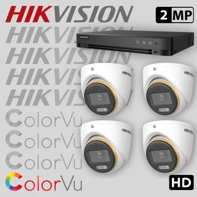 Комплект за видеонаблюдение HIKVISION ColorVu с 4 HD камери с микрофон + рекордер 4HDCV-2MP-SET