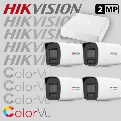 Комплект за видеонаблюдение Hikvision ColorVu с 4 IP камери + рекордер 4IP-2MP-SET2