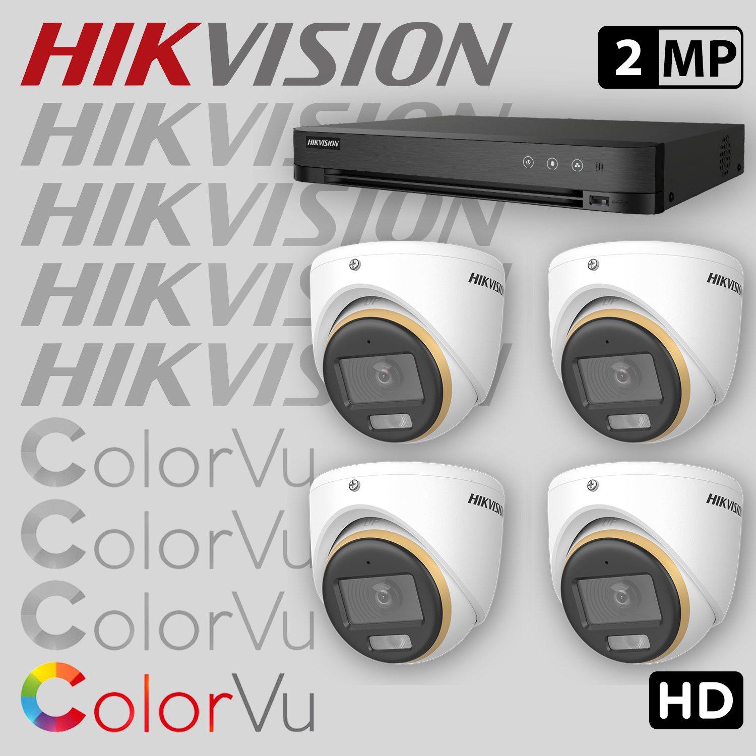 Комплект за видеонаблюдение HIKVISION ColorVu с 4 HD камери с микрофон + рекордер 4HDCV-2MP-SET
