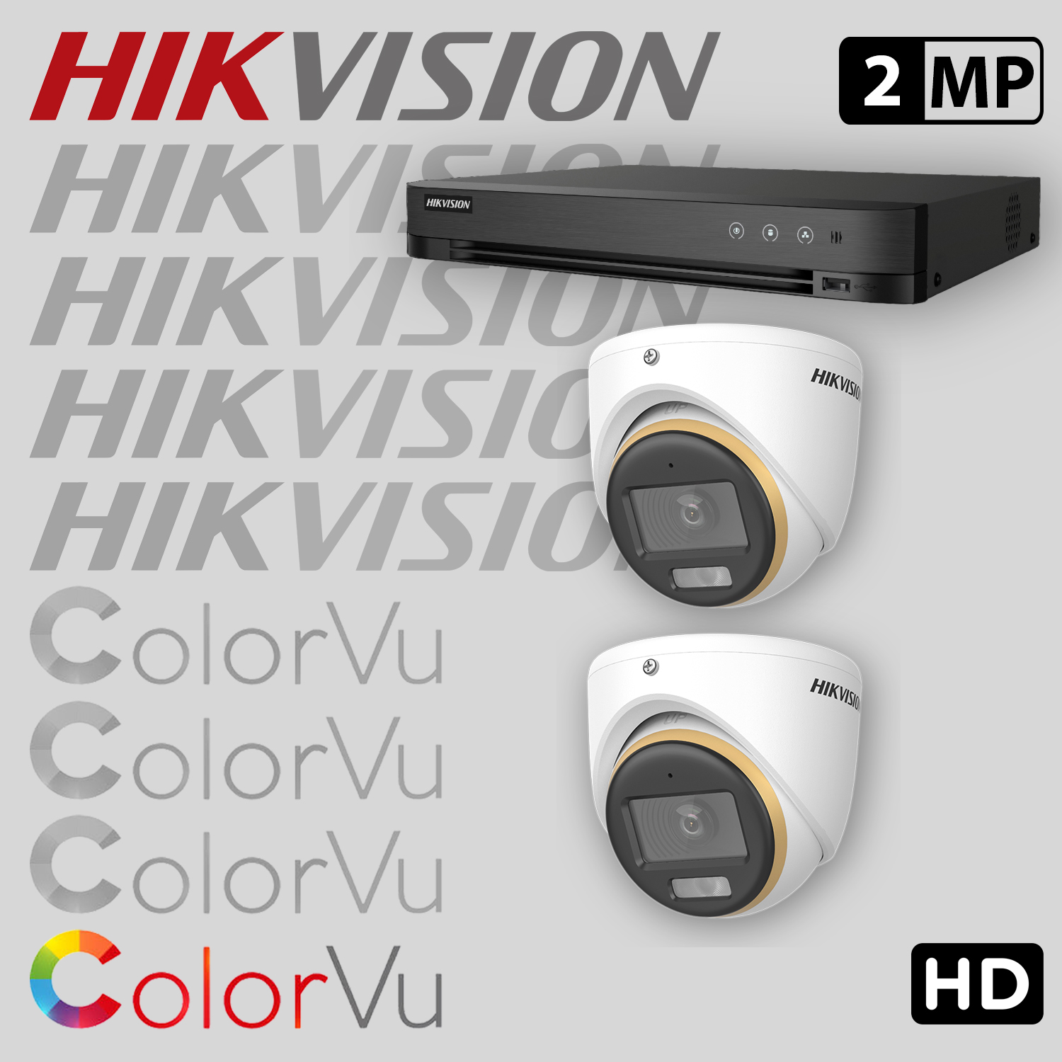 Комплект за видеонаблюдение HIKVISION ColorVu с 2 HD камери с микрофон + рекордер 2HDCV-2MP-SET — 1