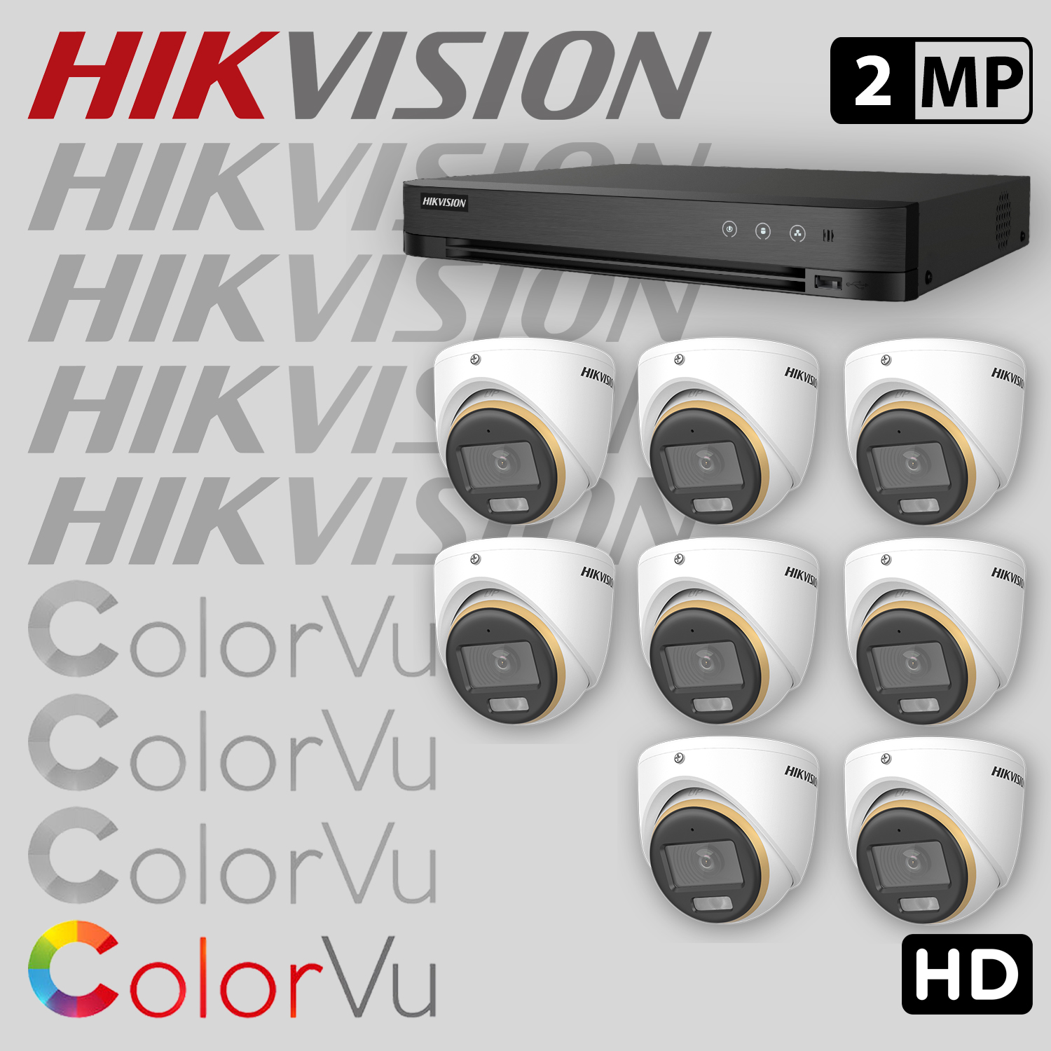 Комплект за видеонаблюдение HIKVISION ColorVu с 8 HD камери с микрофон + рекордер 8HDCV-2MP-SET
