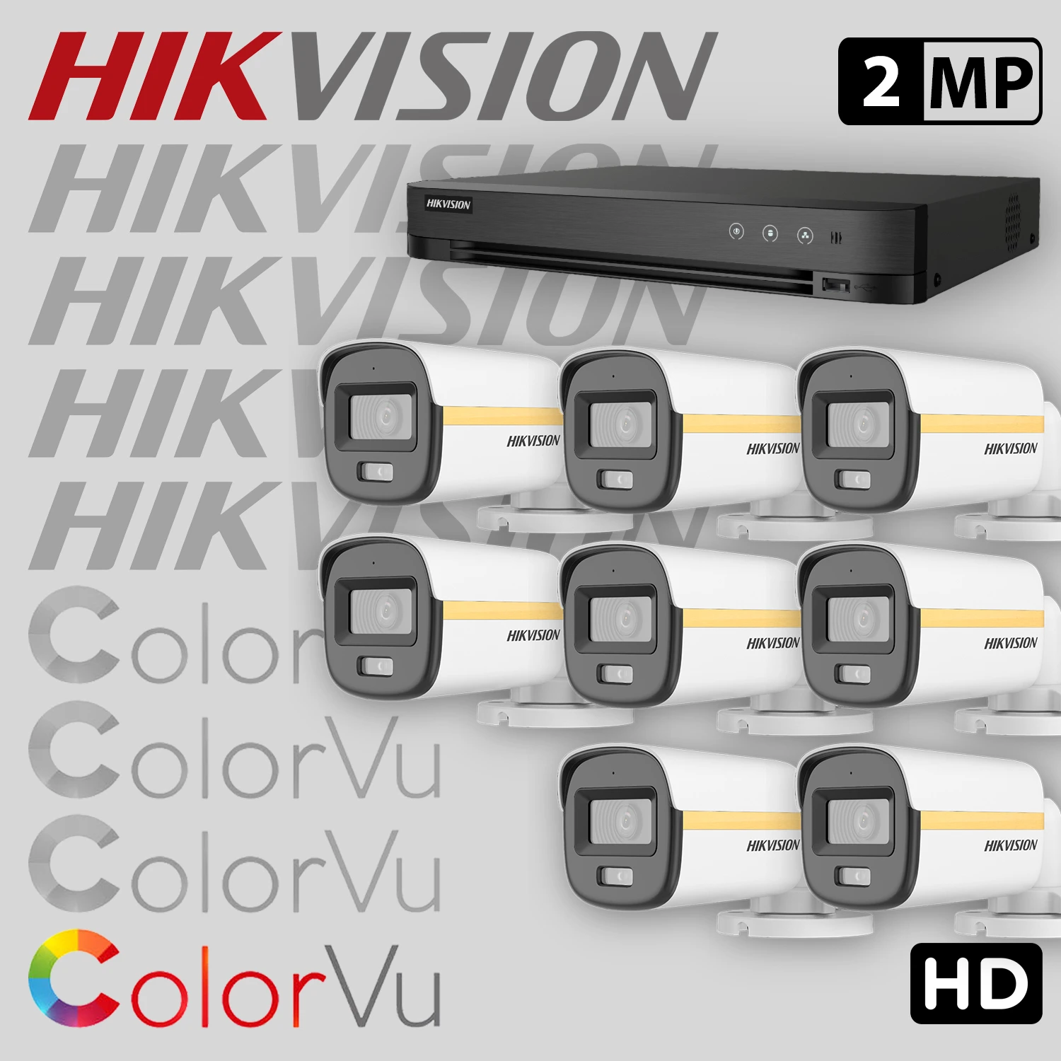 Комплект за видеонаблюдение HIKVISION ColorVu с 8 HD камери с микрофон + рекордер 8HDCV2-2MP-SET