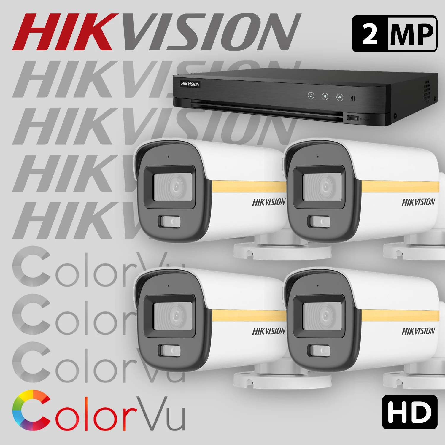 Комплект за видеонаблюдение HIKVISION ColorVu с 4 HD камери с микрофон + рекордер 4HDCV2-2MP-SET