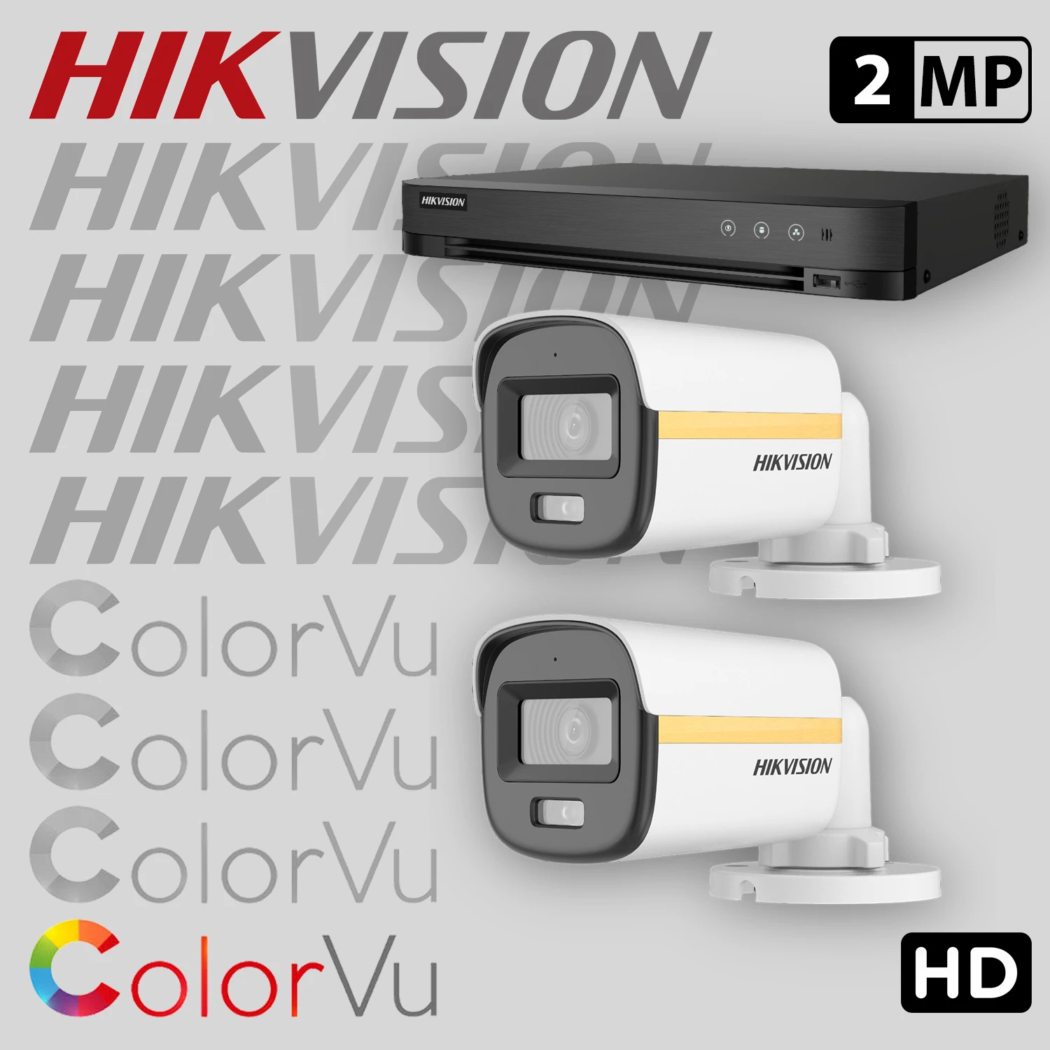 Комплект за видеонаблюдение HIKVISION ColorVu с 2 HD камери с микрофон + рекордер 2HDCV2-2MP-SET — 1
